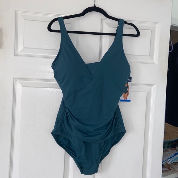 NWT Lands’ End Teal Womens SlenderSuit Grecian Low Leg One Piece UPF 50+ Size L - Picture 3 of 11